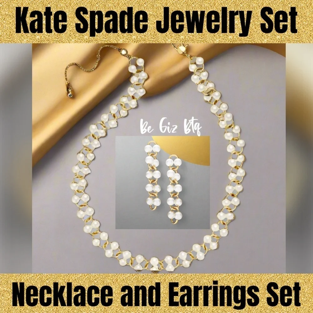Kate Spade Authentic Vintage White Multi Nouveau Pearls Necklace & Earrings Set